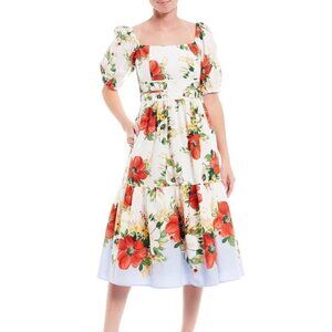 NWT Vince Camuto Womens Y2K Festival Puff Slv Midi floral dress sz 4